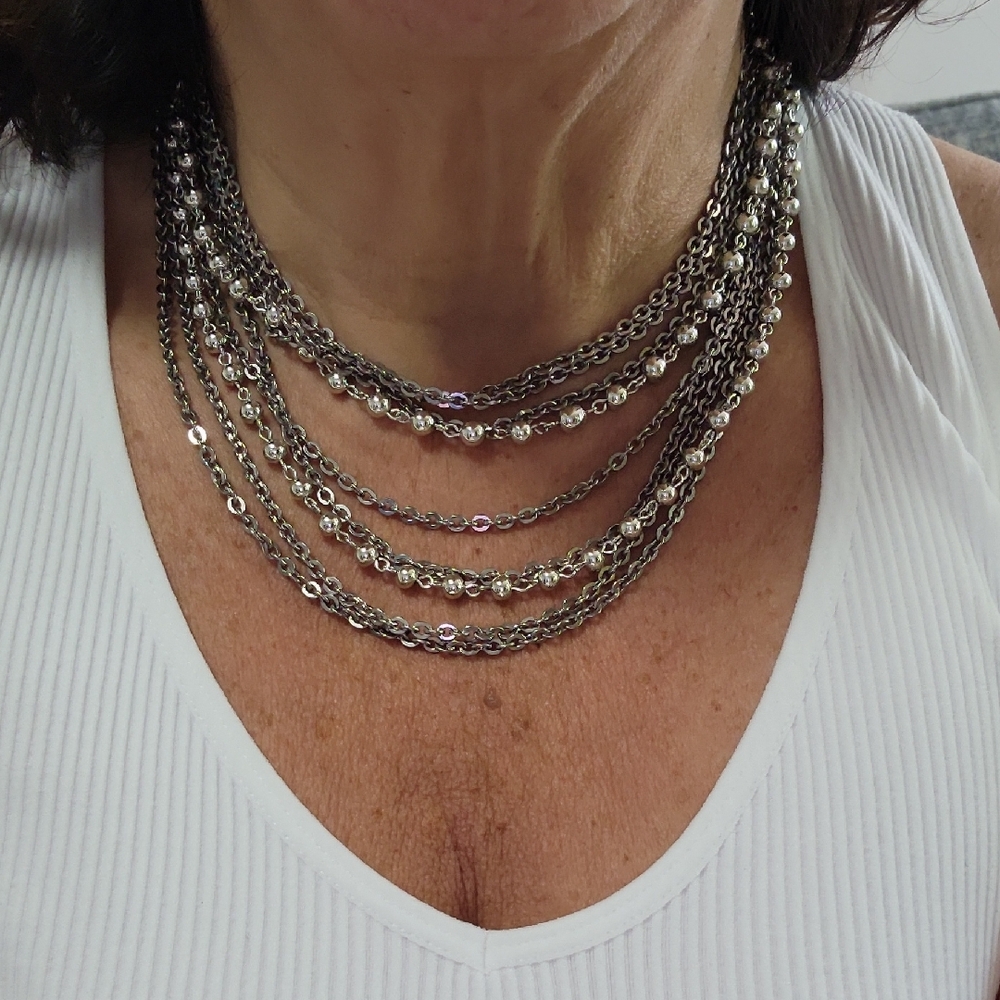 Elegant Vintage Silver Multi-Layer Choker Necklace